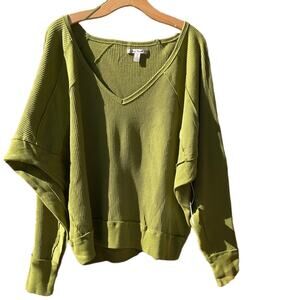 Free People Santa Clara Thermal Top Fern Gully Ribbed Dolman Size: Small